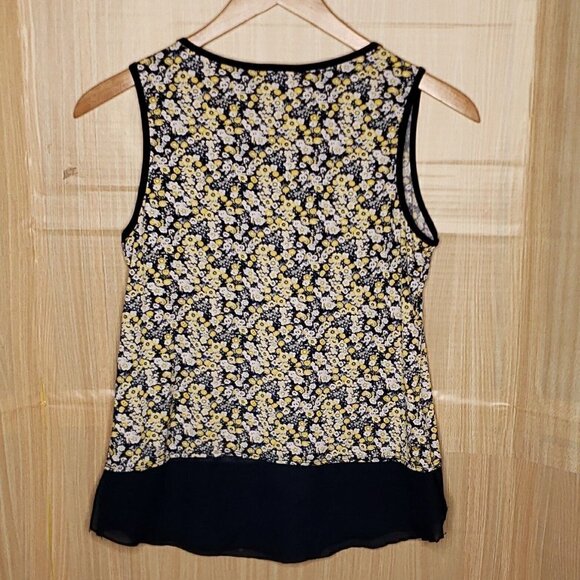 Emi & Joe Womens Navy Blue Floral Textured Top With Sheer Hem Medium - Picture 2 of 7